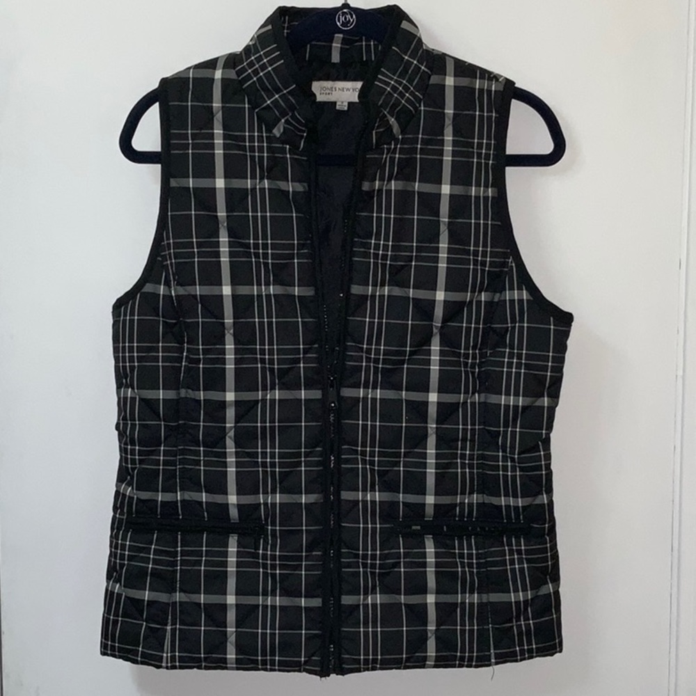Jones NY Sport Black Plaid Ladies Vest Small